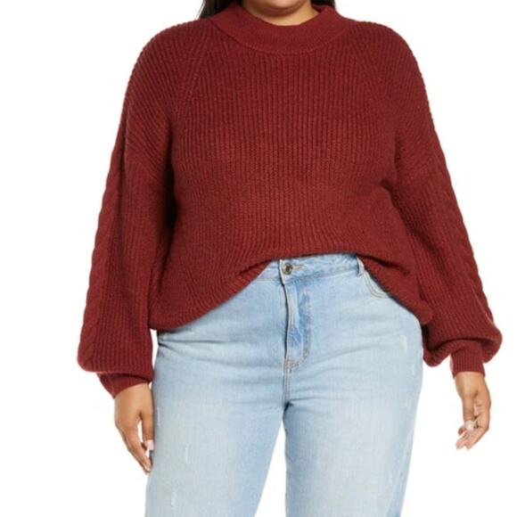 BP. NWT Cable Balloon Sleeve Raglan Sweater In Red Pomegranate 3X PLUS SIZE - Picture 1 of 2